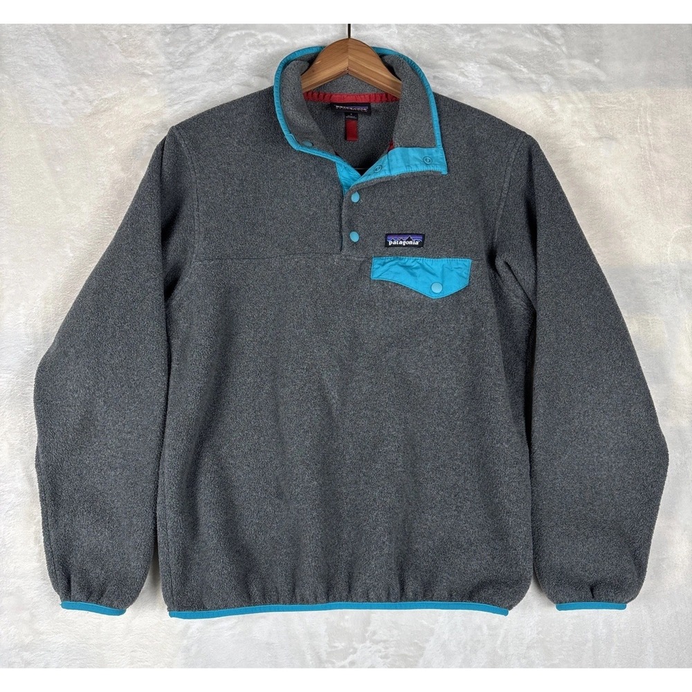 Patagonia Synchilla Fleece Pullover Womens Small Gray Teal Snap-T Quarter Snap